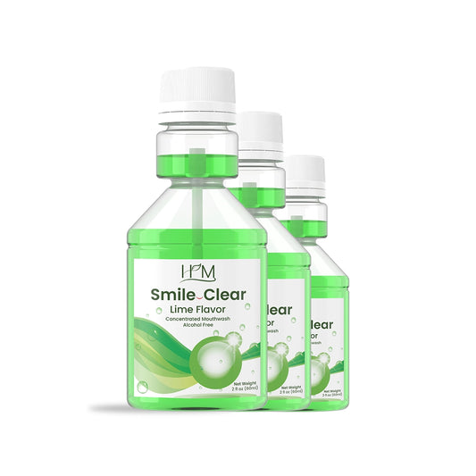 HM - Smile Clear Concentrated Alcohol Free Mouthwash, Advanced Dental Care-Smart Ingredients,for Bad Breath, whitening Teeth, Healthy Gums (Lime, Pack of 3 (3x2Fl Oz)