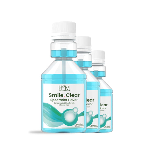 HM - Smile Clear Concentrated Alcohol Free Mouthwash, Advanced Dental Care-Smart Ingredients,for Bad Breath, whitening Teeth,Healthy Gums. (Spearmint, Pack of 3 (3x2Fl Oz)